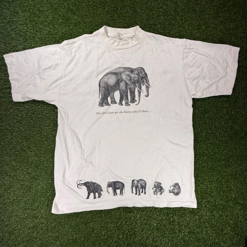 Vintage 90s Singapore Zoo Elephant Graphic Tee White Cotton Mens Large